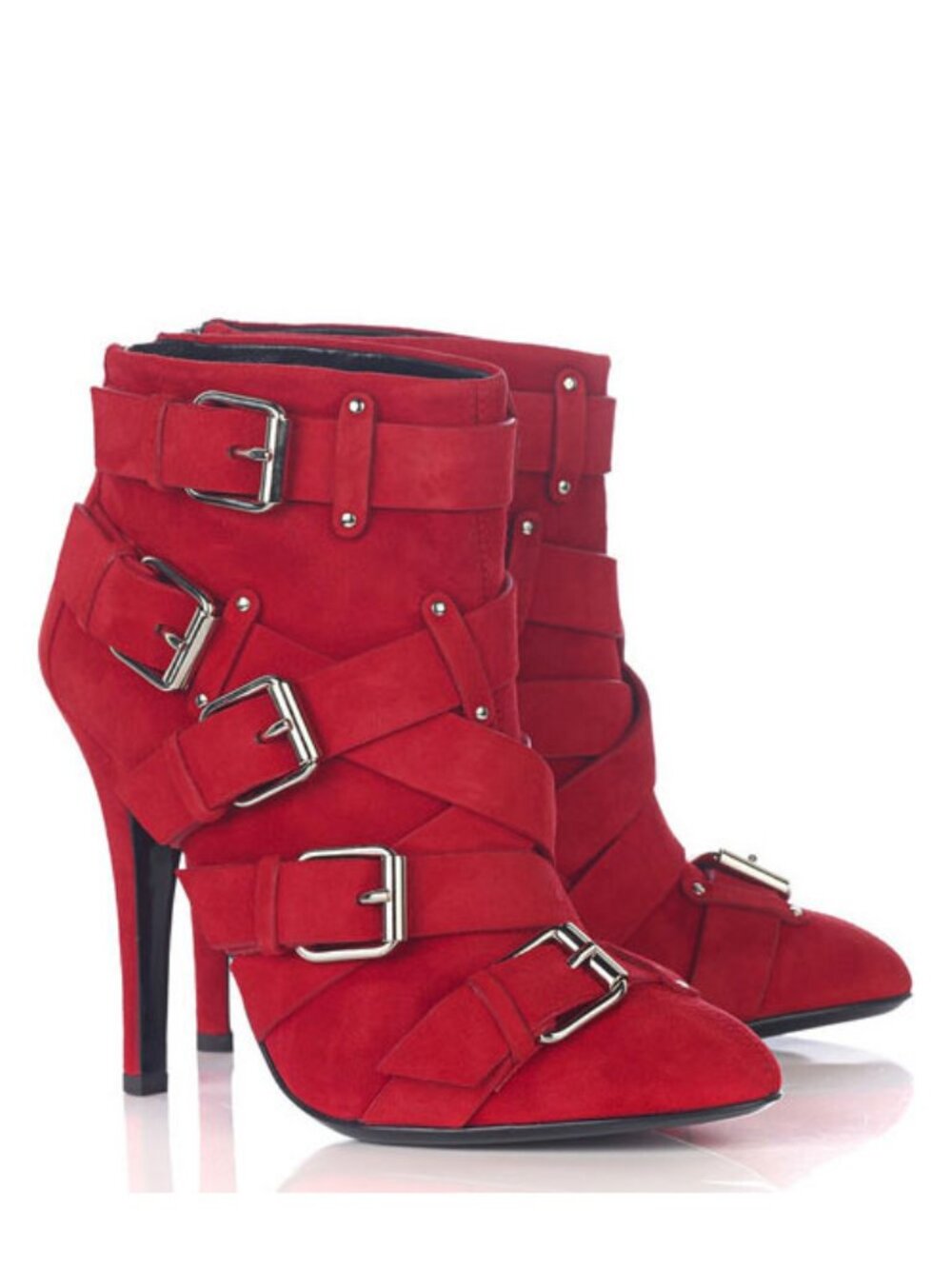 Giuseppe X Balmain Red Suede Buckled Ankle Boots
